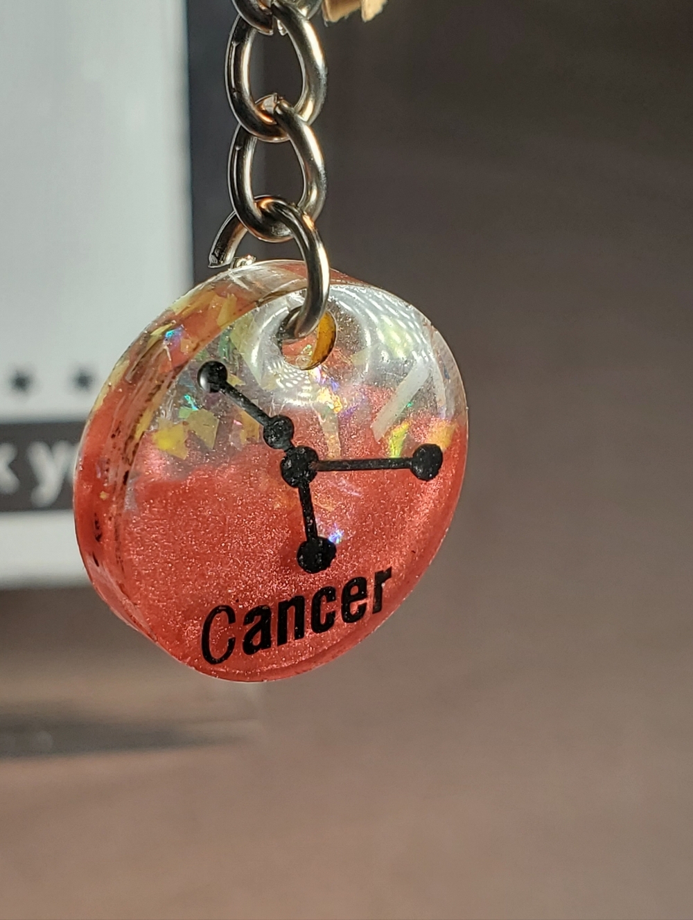 Sparkling Cancer Zodiac Constellation Resin Keychain - Handmade Astrological